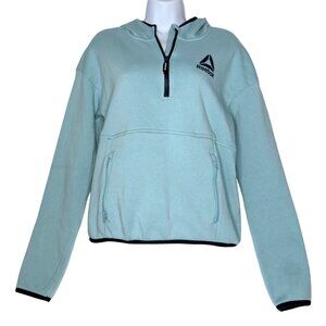 Reebok Girls Pullover Hoodie, Zippered Kangaroo Pockets, Light Blue, Size 18